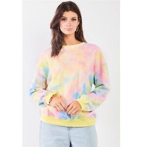Women's Sweatshirt Top Pastel Tie-dye Print Cotton Oversized Long Sleeve NWT
